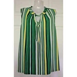 Liz Claiborne Blouse Top Vertical Stripe Sleeveless Key Hole Neck Plus Size XXL